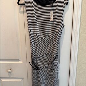 White House Black Market Black and White Striped Midi Dress